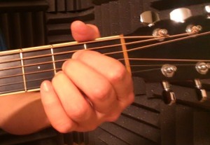 A major guitar chord front view